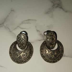 Southwest style silver tone decorated drop earrings
